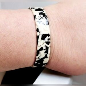 Womens Black and White Speckled Cuff Bangle Cuff Bracelet